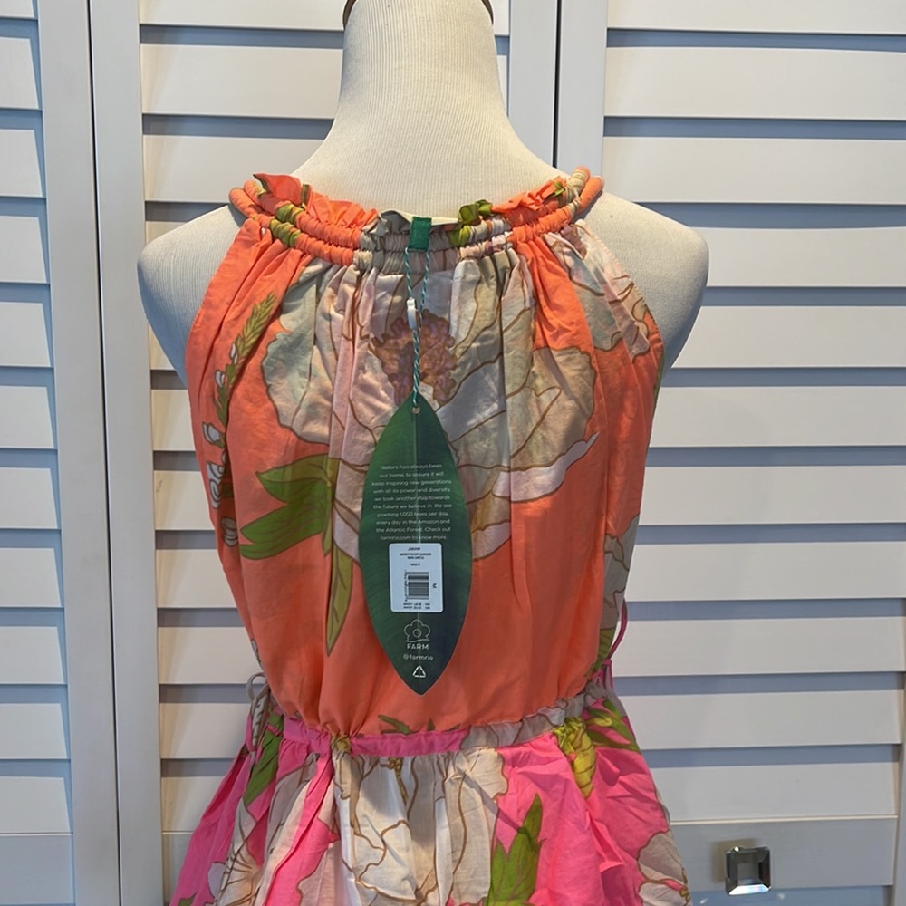 Farm Rio NWT Mixed Neon Garden Mini Dress with side adjustable drawstrings. - Picture 9 of 13